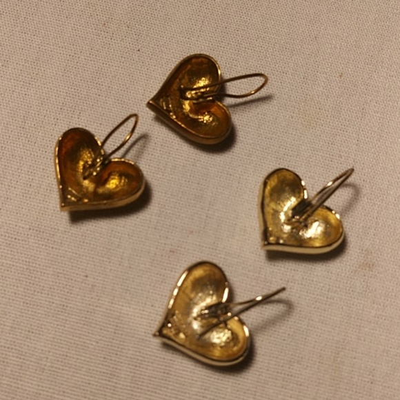 Heart Wire Earrings Silver & Gold Tone Set of Two - Picture 4 of 4